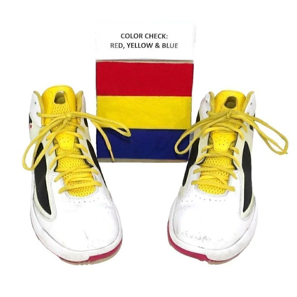 JORDAN Flywire white, red & yellow high top leather sneakers men's size 12